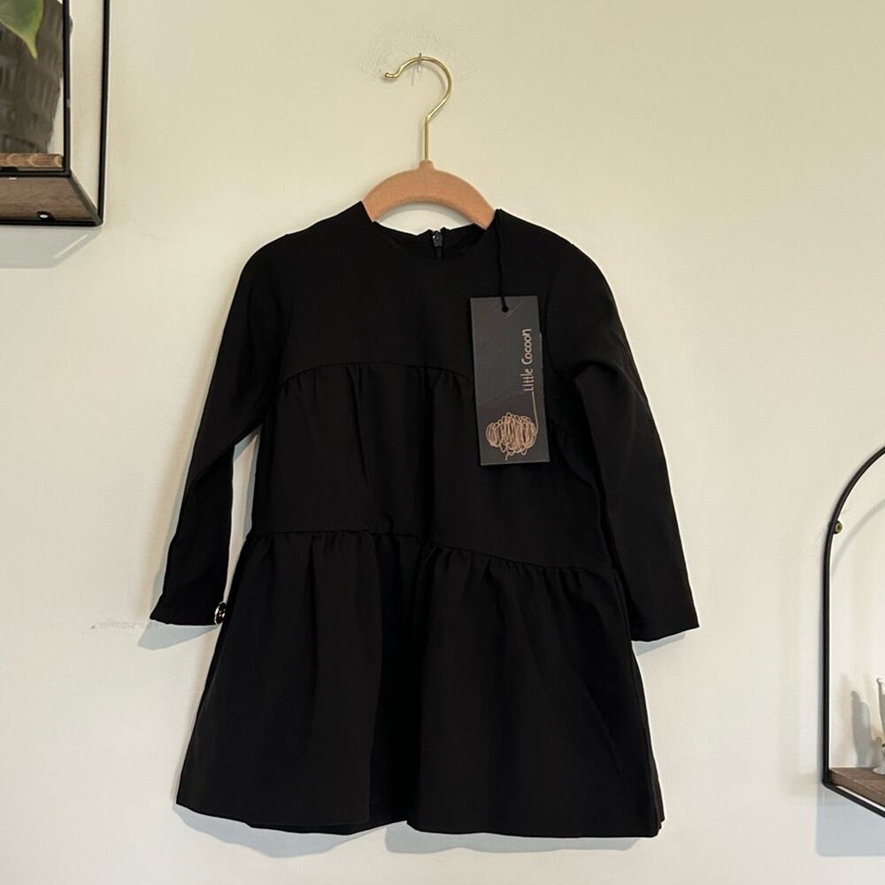 Black Tiered Long-Sleeve Girls' Dress